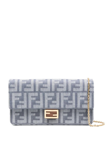 FENDI Denim-Effect FF Jacquard Mini Baguette Wallet on Chain