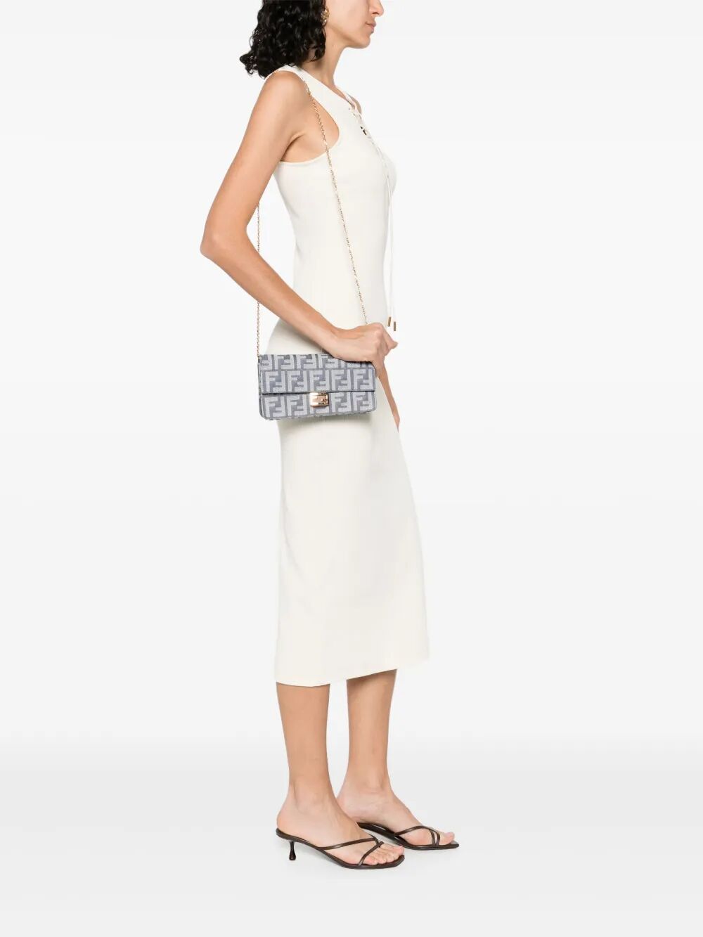 FENDI Denim-Effect FF Jacquard Mini Baguette Wallet on Chain
