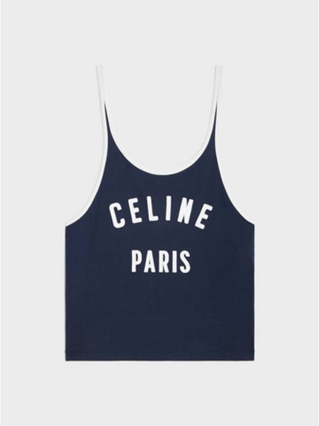 CELINE Satin Patch Cotton Jersey Sleeveless Navy