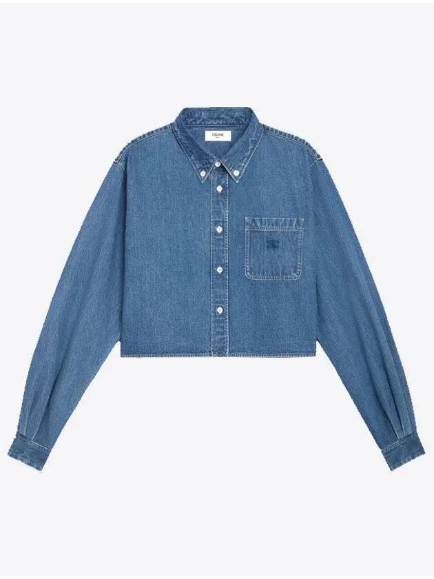 CELINE Union Ocean Wash Denim Crop Shirt Blue