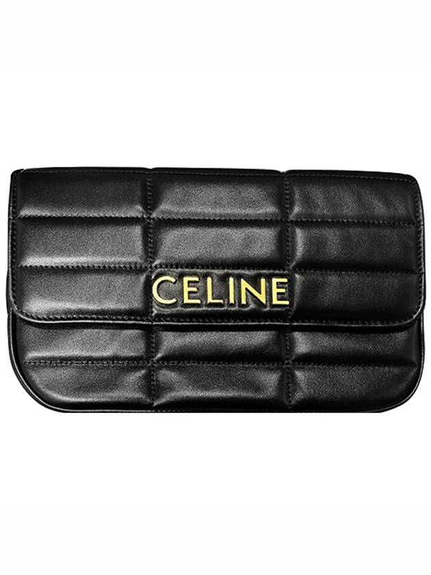 CELINE Monochrome Matelasse Quilted Calfskin Chain Shoulder Bag Black