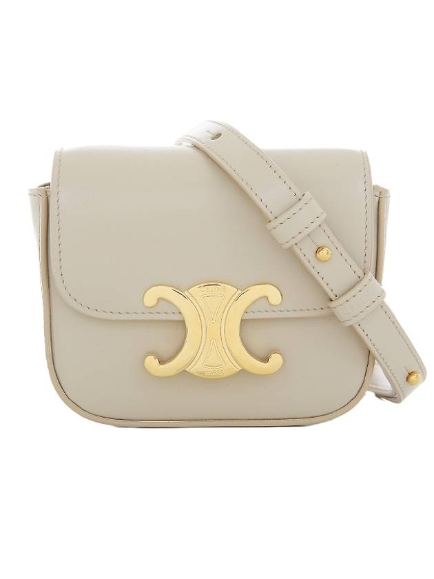 CELINE Triomphe Small Shiny Calfskin Cross Bag Pale Beige