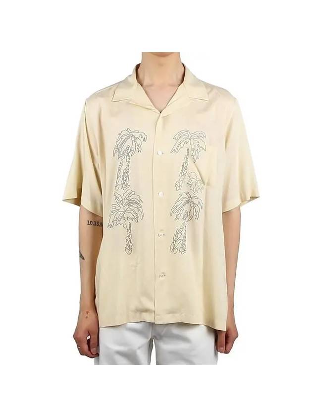 CELINE Hawaiian Embroidered Short Sleeve Shirt Beige