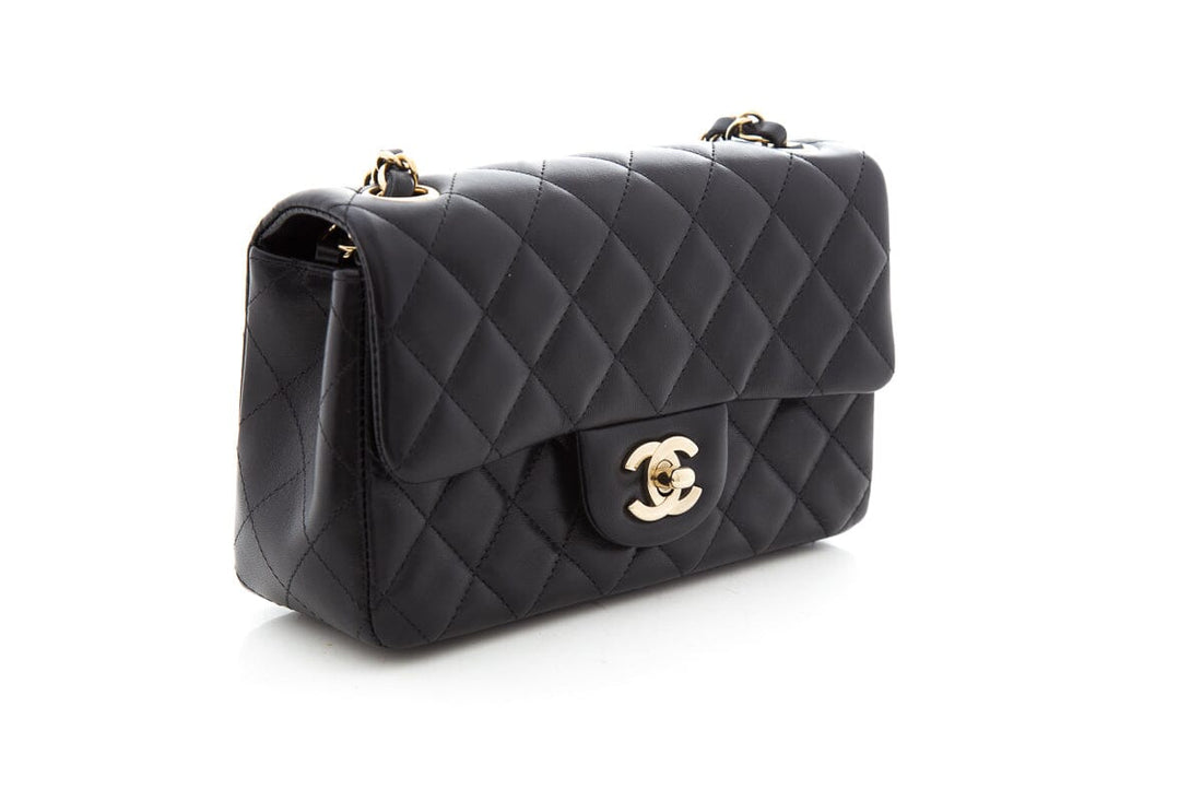 Chanel Black Single Flap 2022  Mini Lamb Leather Handbag