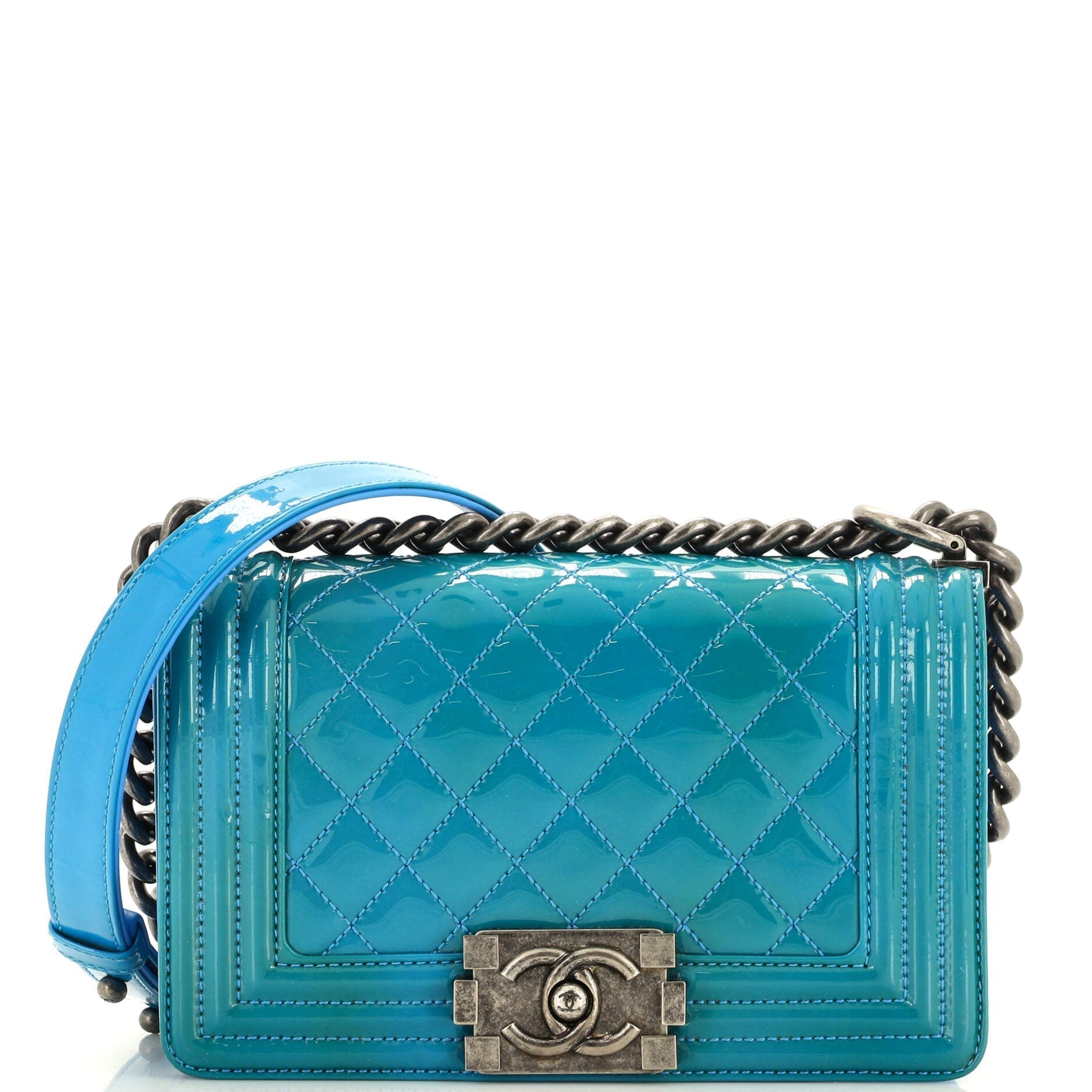 CHANEL Boy Flap Bag Quilted Patent Small