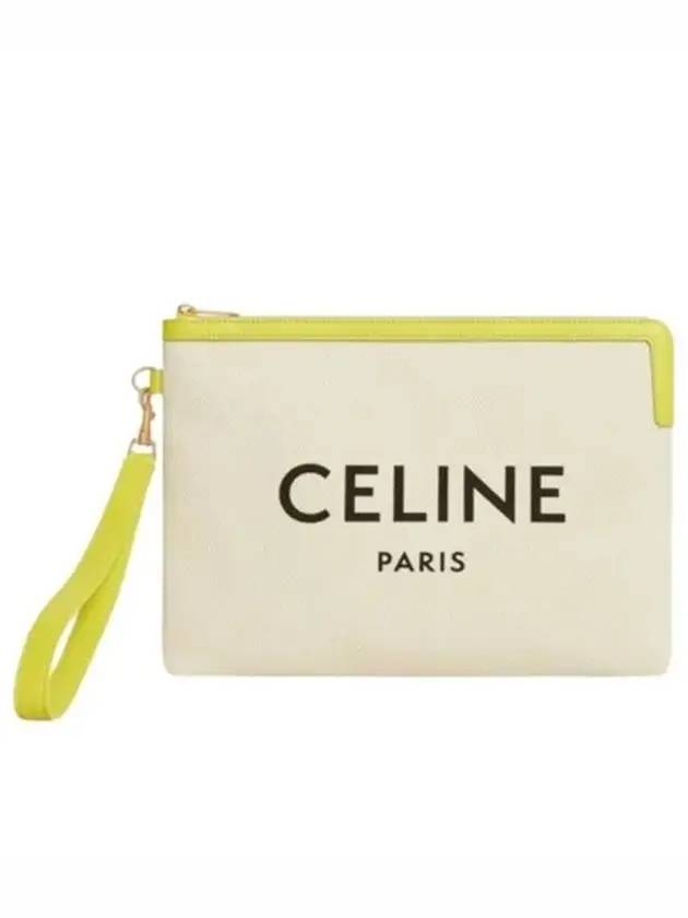 CELINE Logo Strap Small Pouch Bag White Yellow