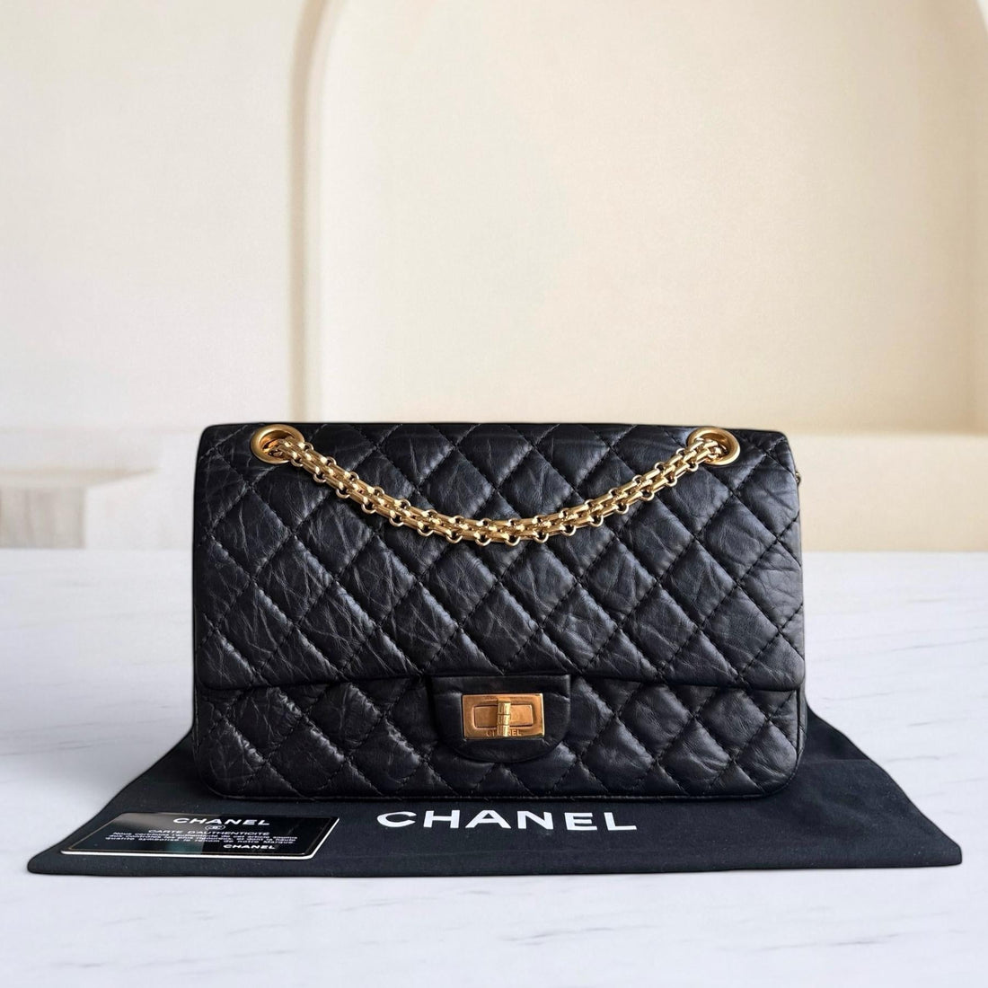 Chanel 2.55 Reissue 225 - 24CM Quilted Aged Calfskin Black Gold Hardware Series 12