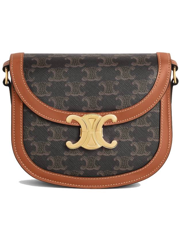 CELINE Teen Besace Triomphe in Triomphe Canvas and Calfskin Shoulder Bag Tan