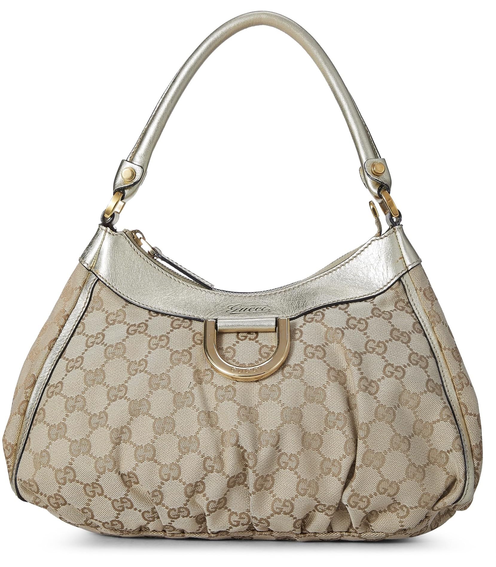 Gucci, Gold Original GG Canvas D-Ring Abbey Shoulder Bag Small, Gold