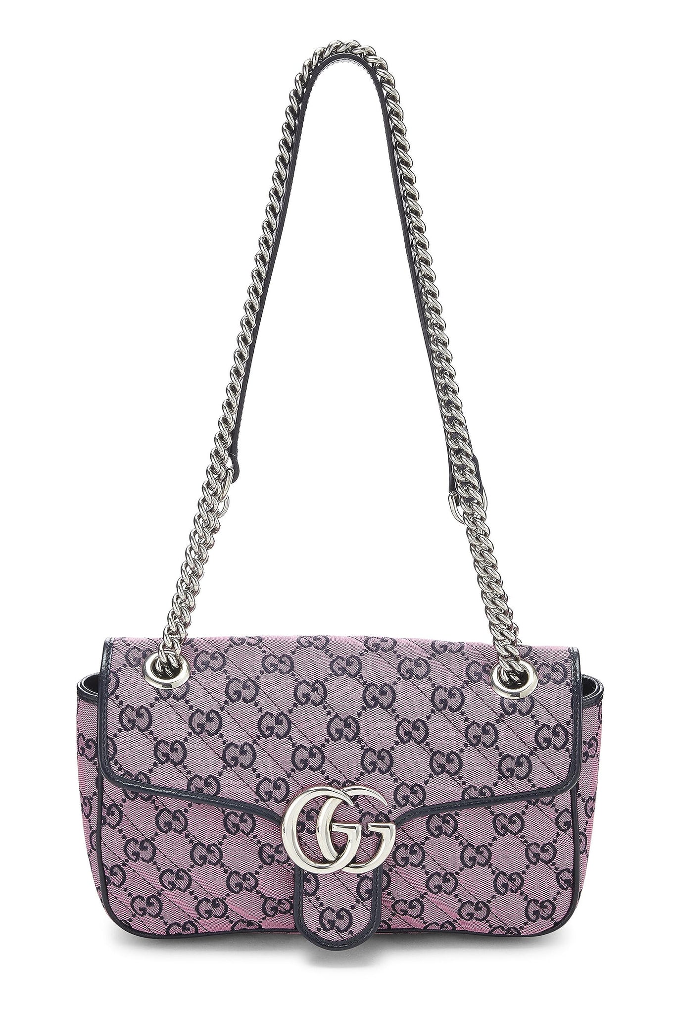 Gucci, Pink 'GG' Canvas Marmont Shoulder Bag Small, Pink