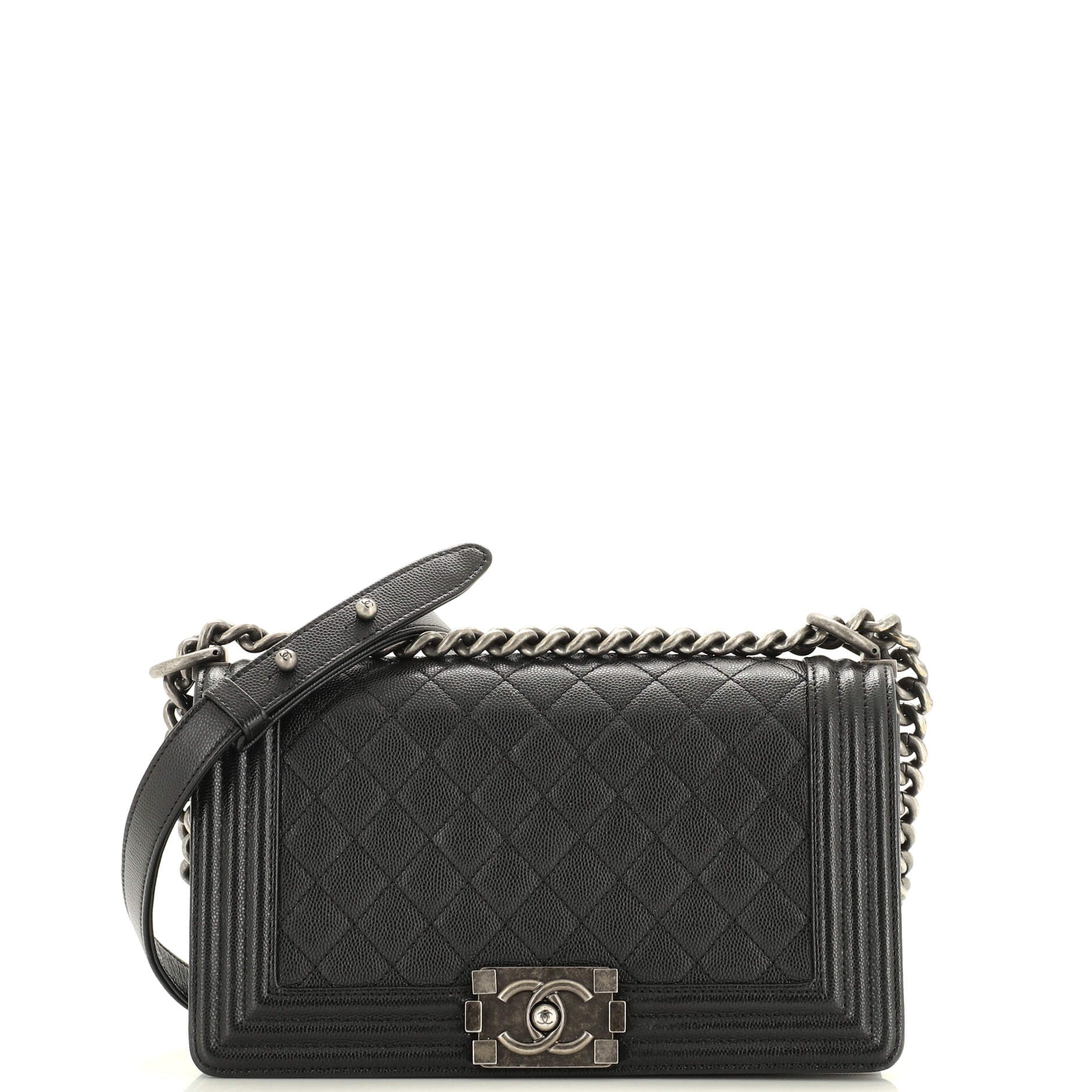 CHANEL Boy Flap Bag Quilted Caviar Old Medium
