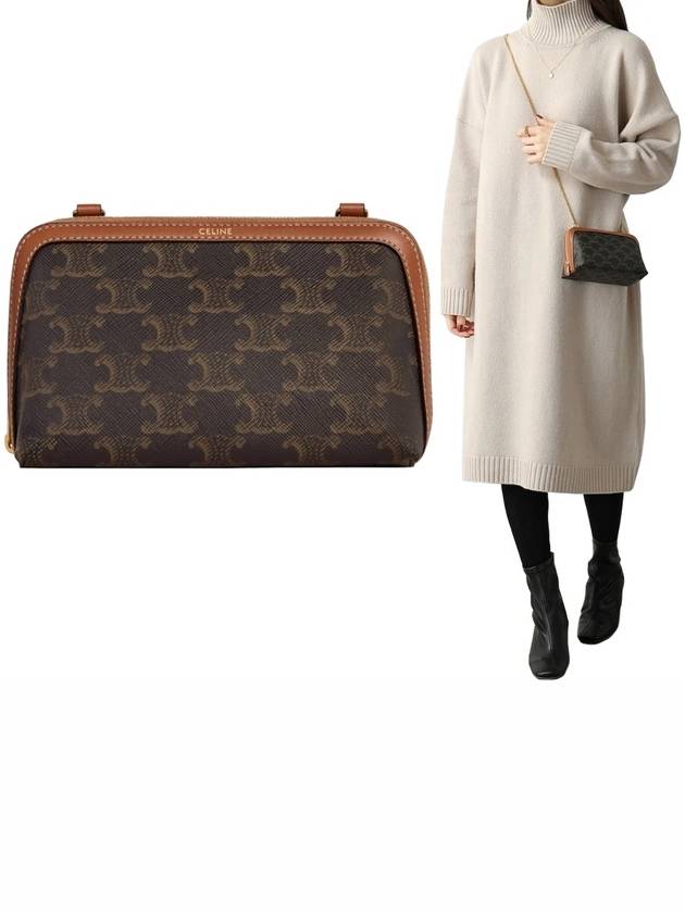CELINE Triomphe Chain Clutch Bag Tan
