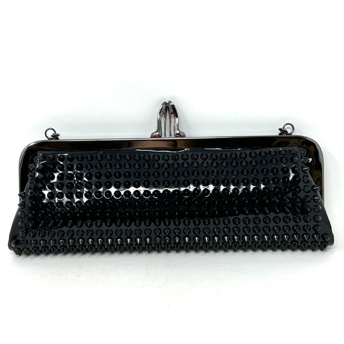 Christian Louboutin Miss Loubi Black Patent Leather Spiked Frame Clutch Bag