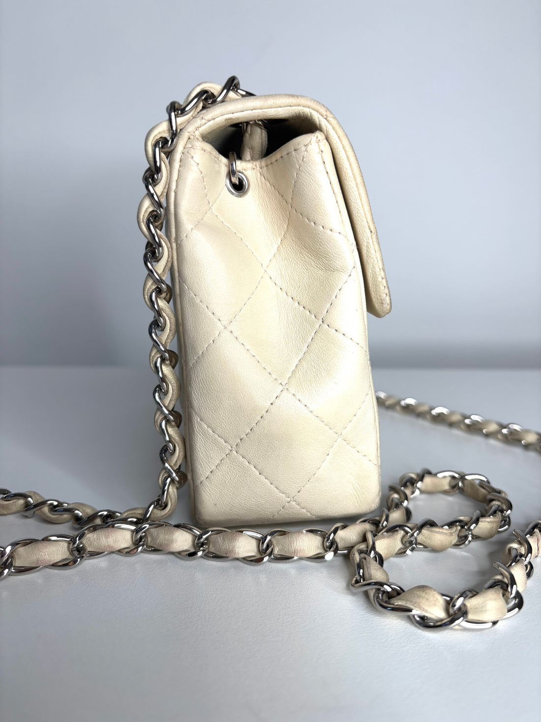 Chanel Mini Flap Square Ivory Lambskin Shoulder Bag - Preloved