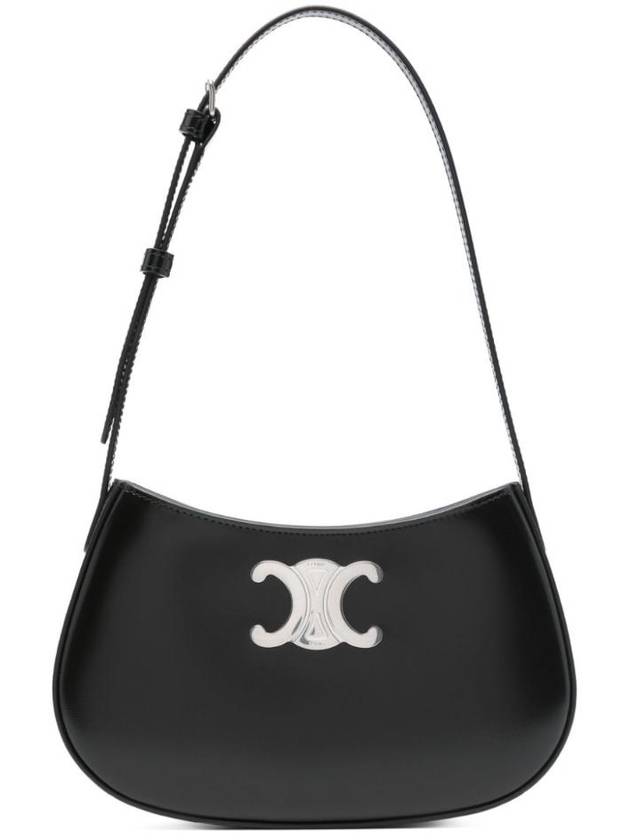 CELINE Tilly Medium Shiny Calfskin Shoulder Bag Silver Black