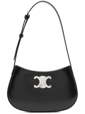 CELINE Tilly Medium Shiny Calfskin Shoulder Bag Silver Black