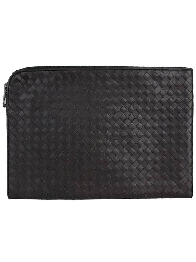 Bottega Veneta Intrecciato Weaving Zipper Medium Clutch Bag Dark Brown