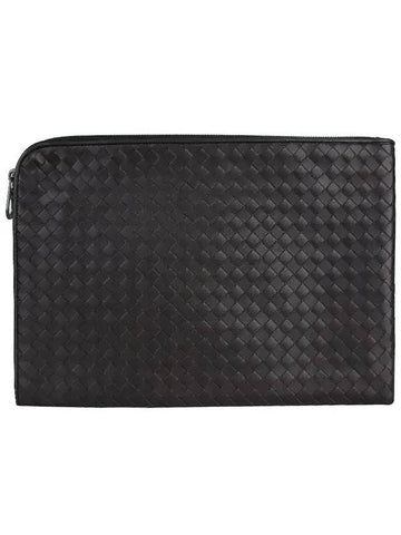 Bottega Veneta Intrecciato Weaving Zipper Medium Clutch Bag Dark Brown