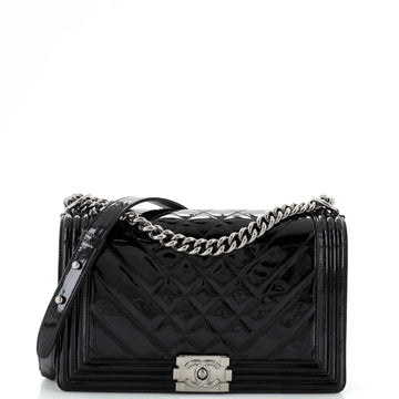 CHANEL Boy Flap Bag Chevron Patent New Medium