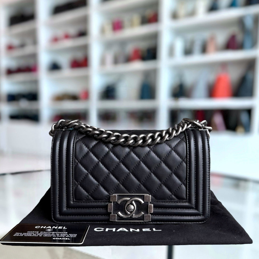 Chanel Boy Small - 20CM Quilted Calfskin Black Ruthenium Silver Hardware Series 20