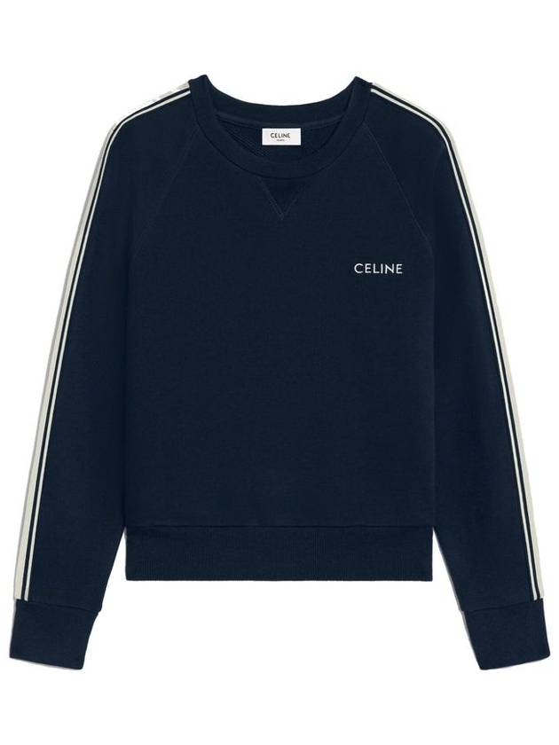 CELINE Embroidered Logo Cotton Fleece Cashmere Sweatshirt Navy