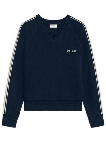 CELINE Embroidered Logo Cotton Fleece Cashmere Sweatshirt Navy