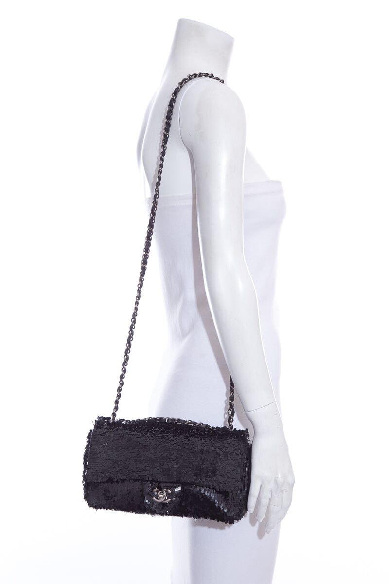 Chanel Black Sequin 2013/14 Single Flap Handbag