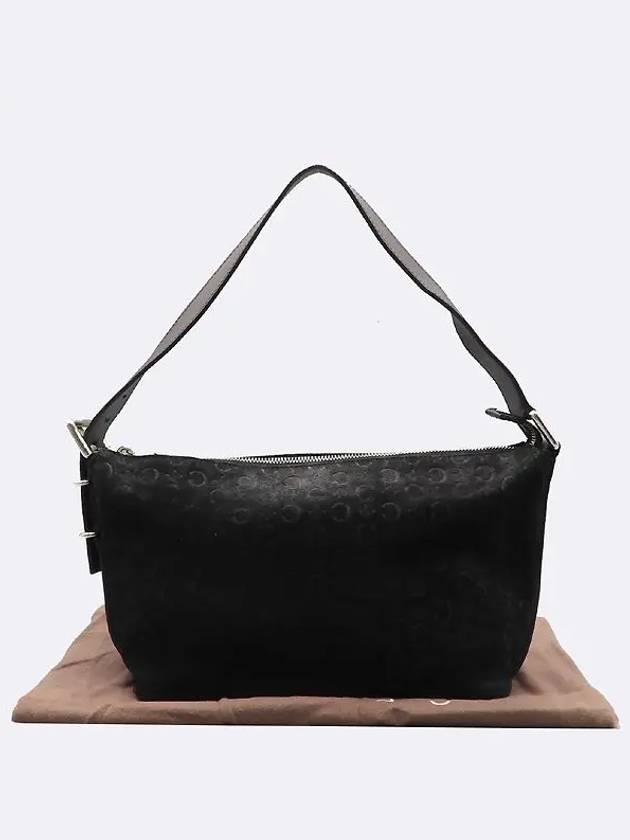 CELINE Black color blazon logo suede shoulder bag