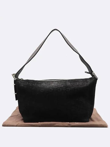CELINE Black color blazon logo suede shoulder bag