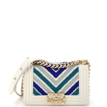 CHANEL Boy Flap Bag Chevron Fabric and Lambskin Small