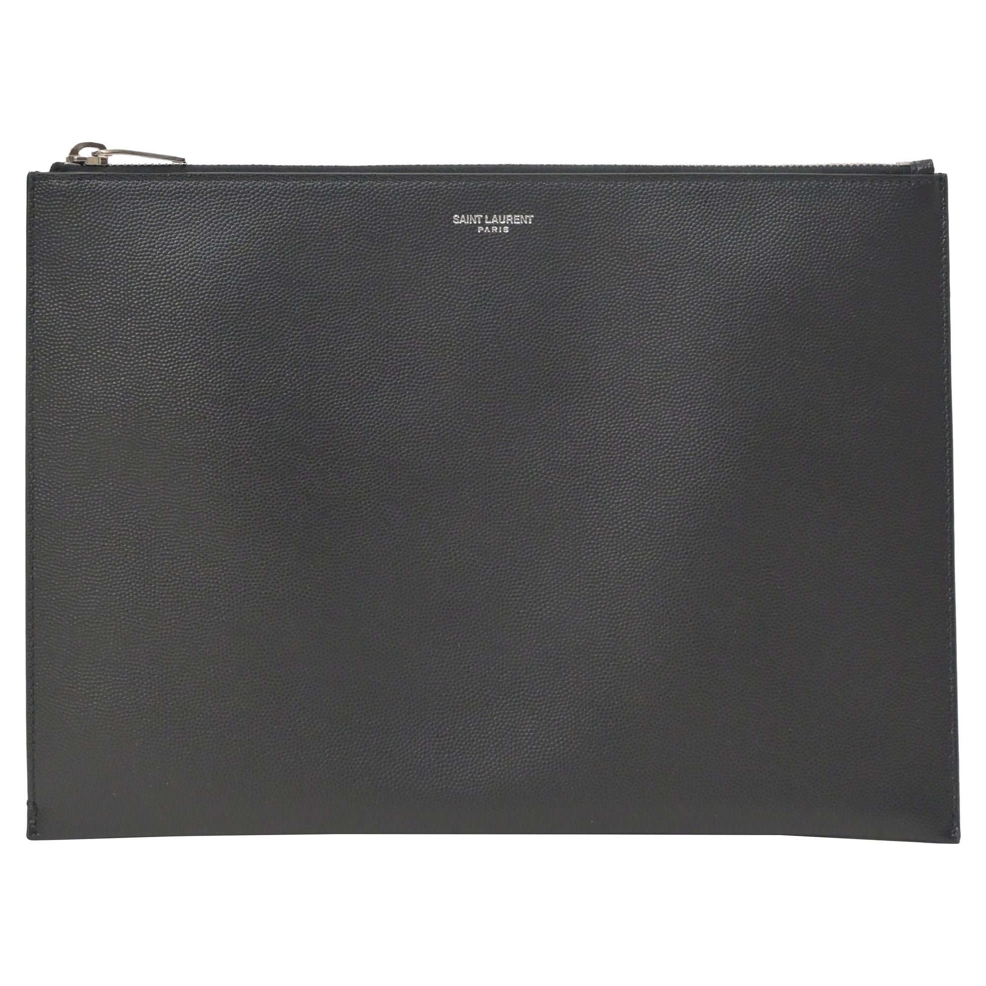Saint Laurent Letters Large Zip Clutch in Black Leather