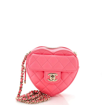 CHANEL CC in Love Heart Clutch with Chain Quilted Lambskin