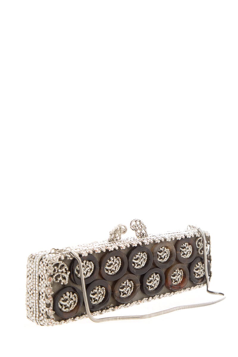 Edidi Silver Embellished Rectangle Clutch