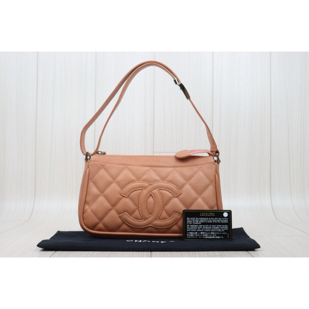 Very Good ( Rank A)? CHANEL Caviar Skin Calf Leather Shoulder Bag Pink Made In 2008?2009Year?Y25061701