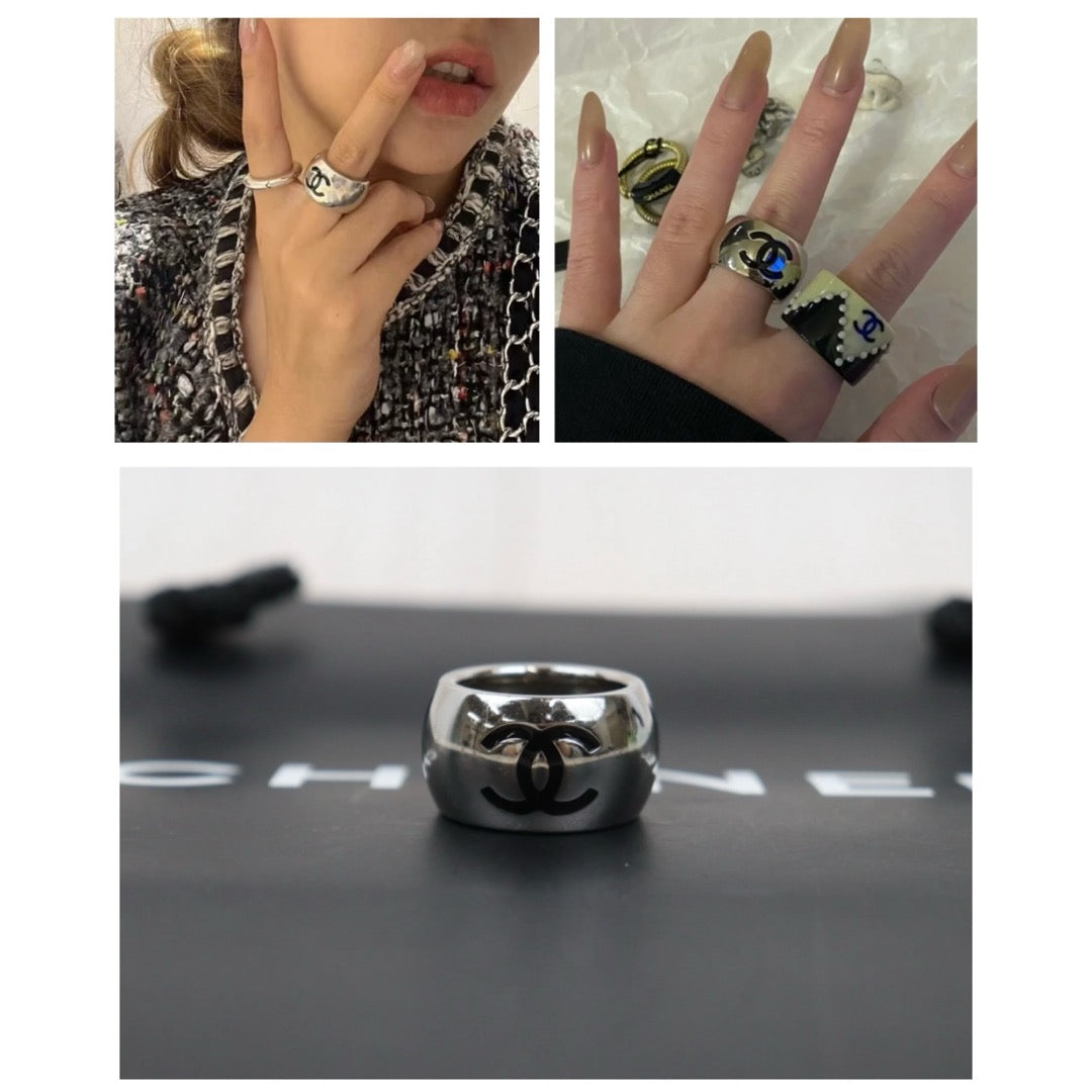 Good ( Rank AB)? Chanel Heart Coco Mark Silver 925 Ring #15 ?V25052106
