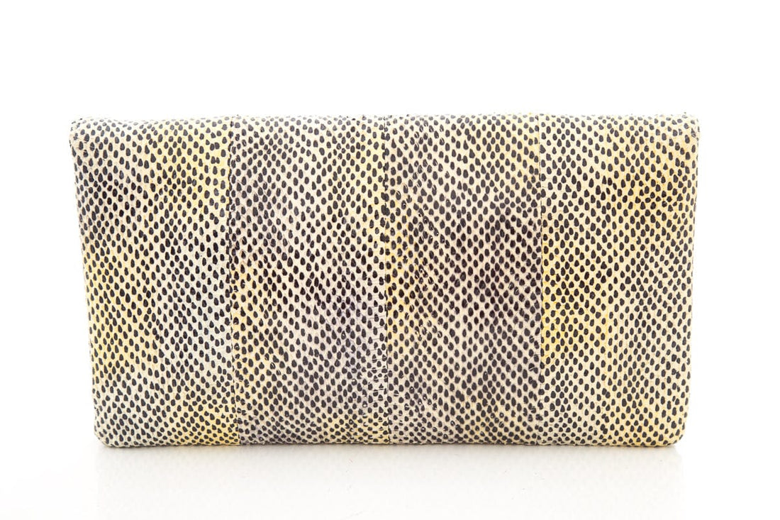 SOA Beige & Black Exotic Skin Foldover Clutch