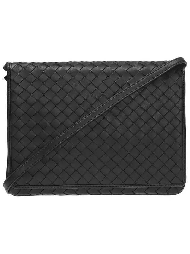 Bottega Veneta Intrecciato Flap Mini Cross Bag Black