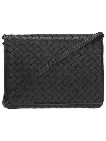 Bottega Veneta Intrecciato Flap Mini Cross Bag Black