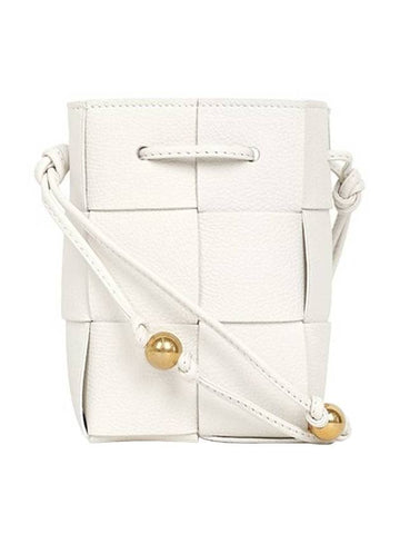 Bottega Veneta Cassette Intrecciato Mini Bucket Bag White