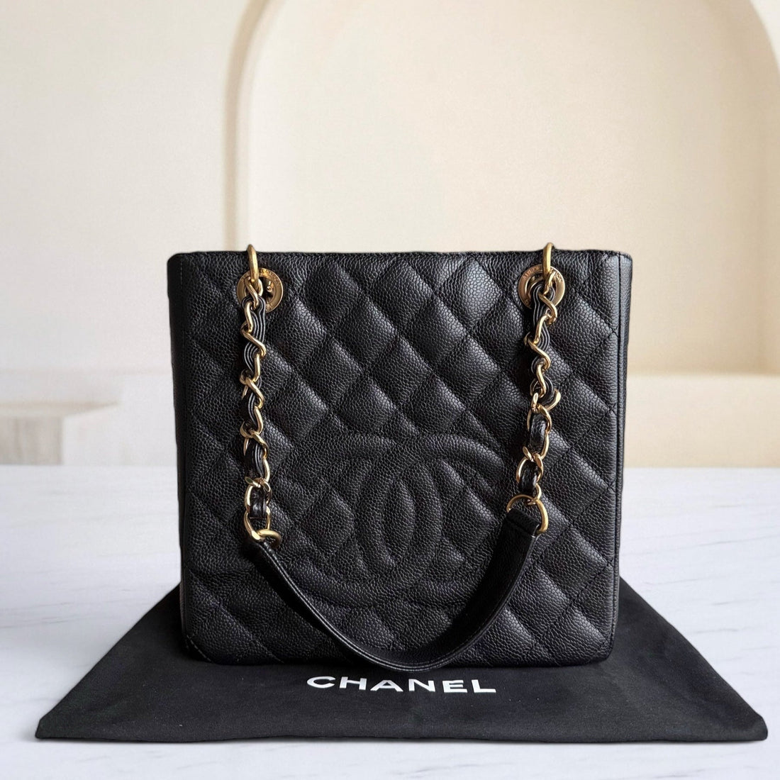 Chanel PST Petite Shopping Tote - Caviar Quilted Grained Calfskin Black Gold Hardware Series 15
