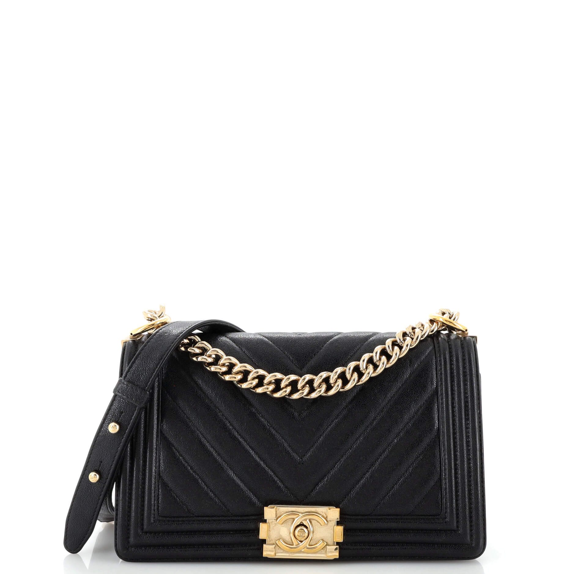 CHANEL Boy Flap Bag Chevron Caviar Old Medium