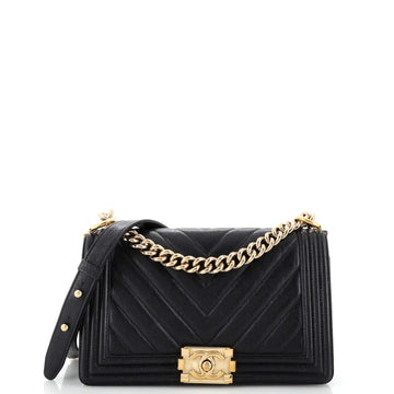 CHANEL Boy Flap Bag Chevron Caviar Old Medium
