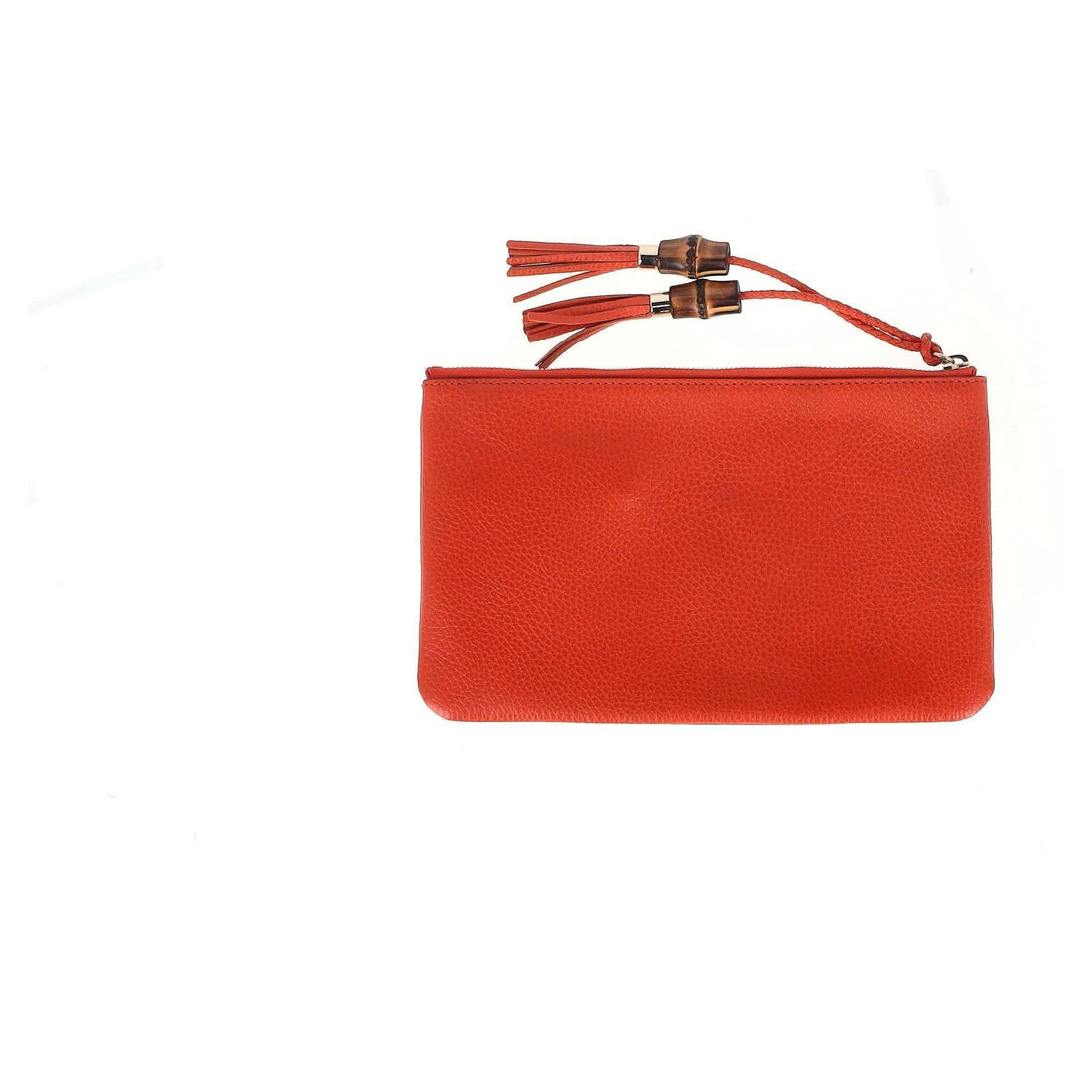 Gucci Bamboo Tassel Zipped Clutch Bag in Orange Leather