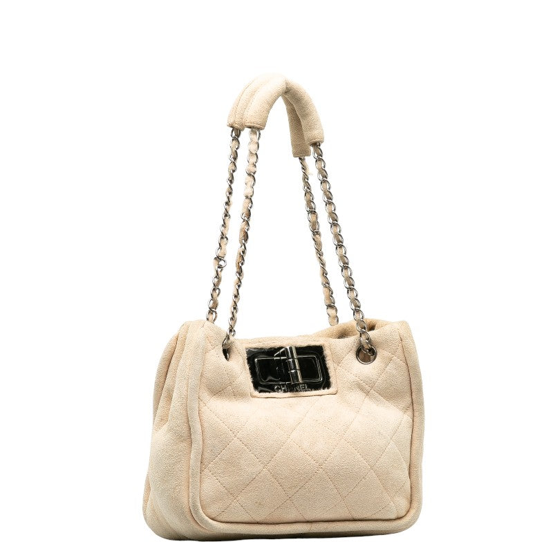 Chanel Mattress Logo Gold  Boar Chain houlder Bag Beige Sweater  CHANEL