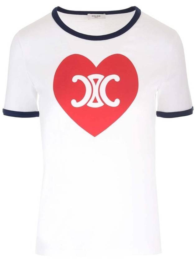 CELINE Heart Jersey Short Sleeve T-Shirt Off White