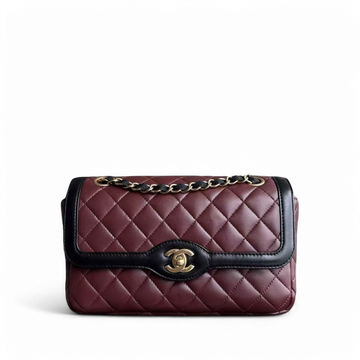 Chanel Seasonal Two-tone Flap - Quilted Lambskin Dark Burgundy Red Black Gold Hardware Series 21