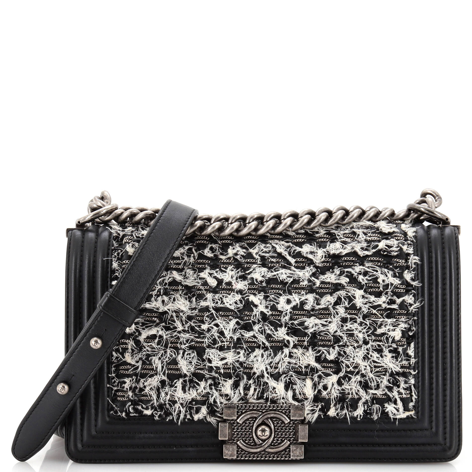 CHANEL Boy Flap Bag Braided Tweed Old Medium