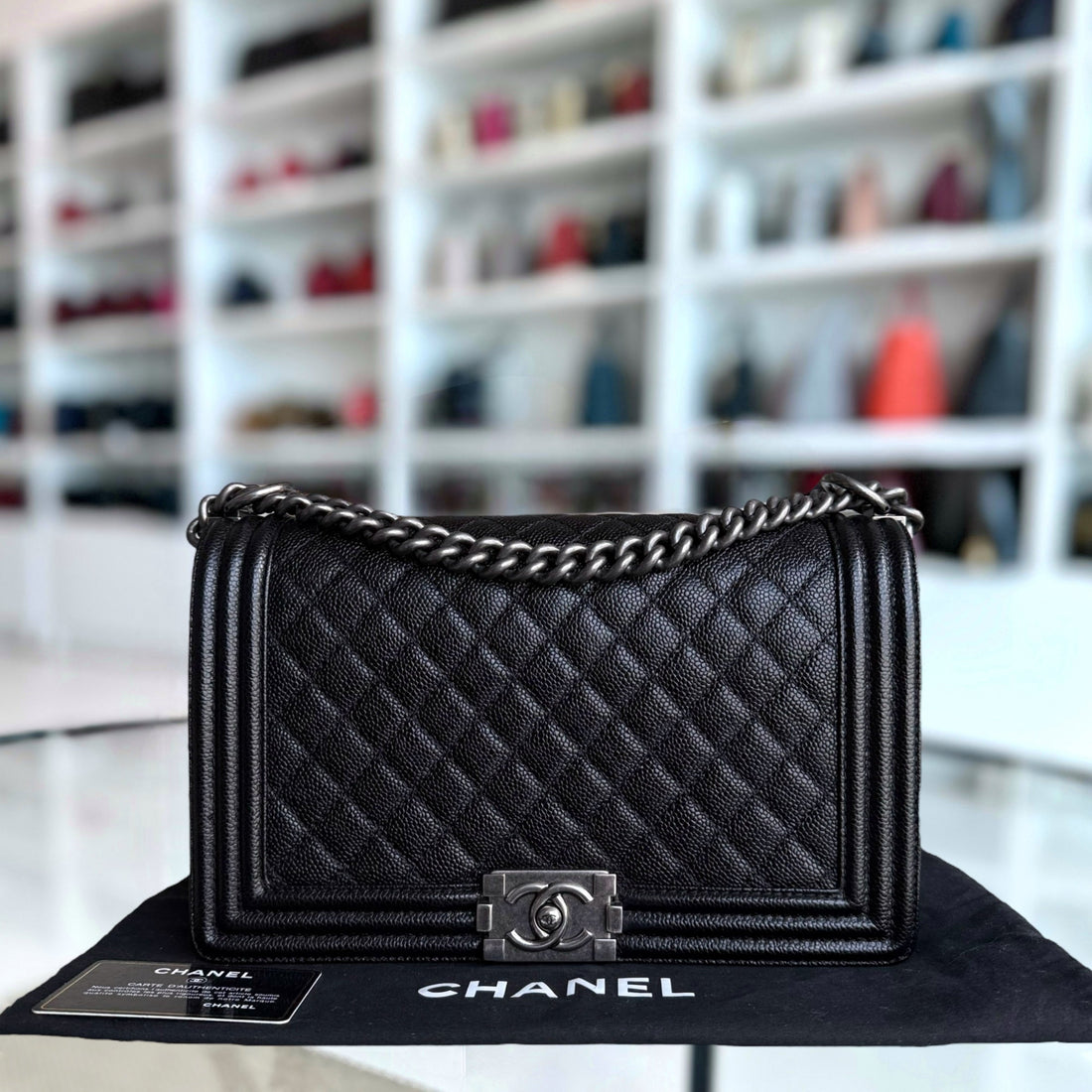 Chanel Boy Medium - Caviar 28CM New Medium Quilted Black Ruthenium Silver Hardware Series 19