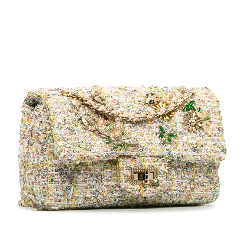 CHANEL 2.55 Flap Chain Shoulder Bag in Tweed Multicolor Insects Pattern