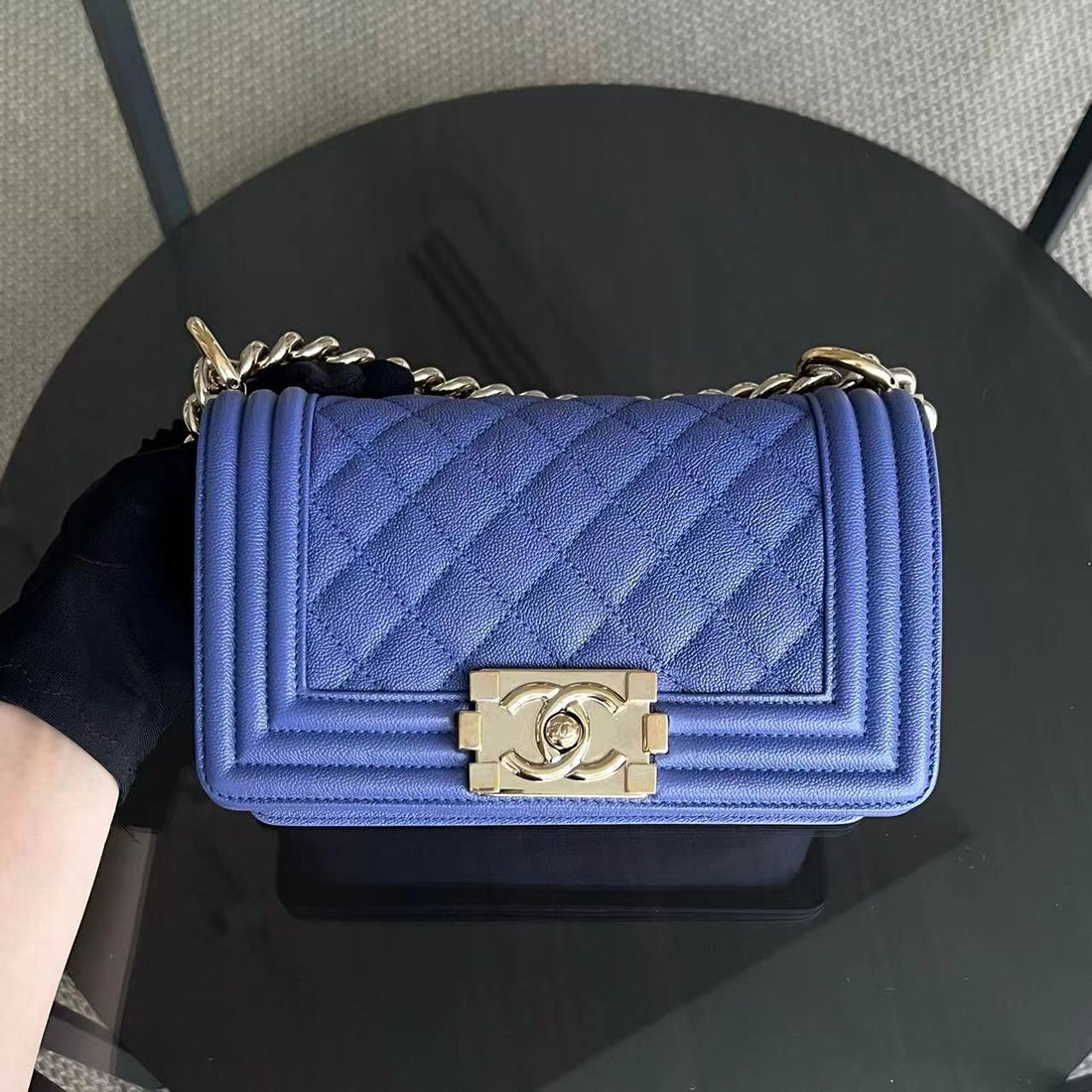 *Series 30* Caviar Boy Small Quilted Grained Calfskin Leboy Dark Blue Golden Hardware Series 30